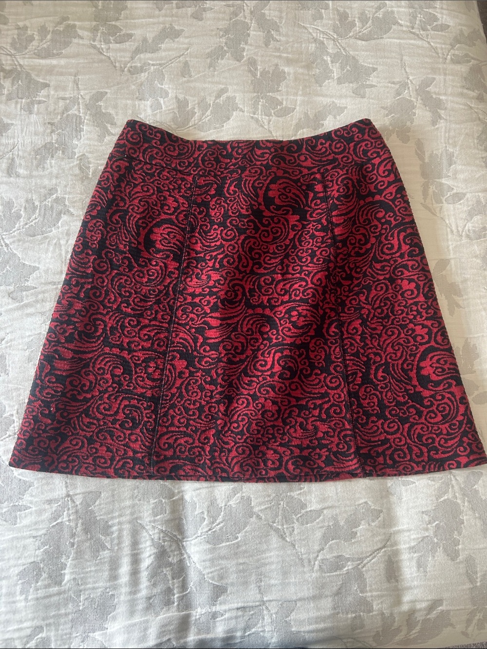 sahalie Red and Black Swirl A-Line Skirt